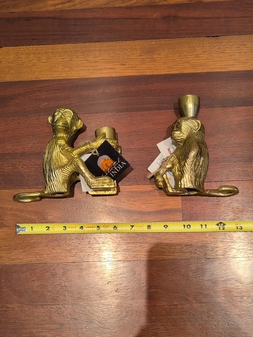 Set Of 2 Gold Colored Monkey Candle Holders